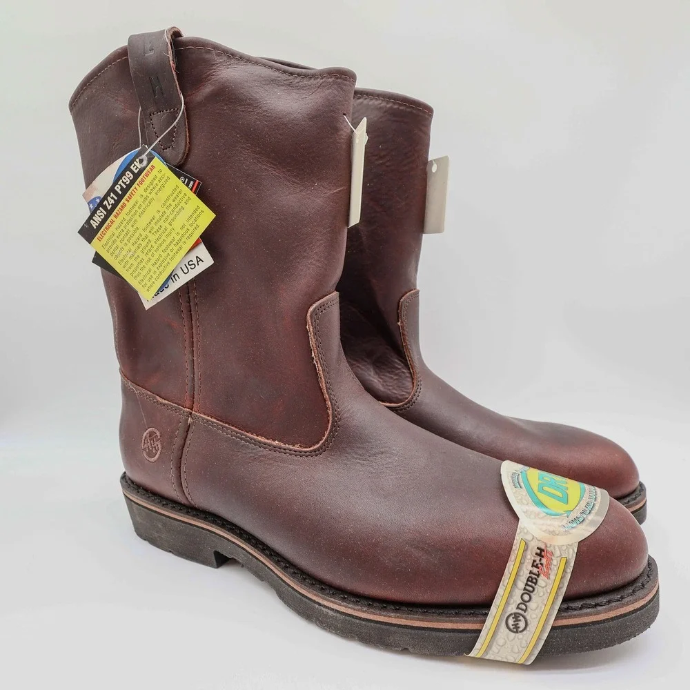 Vintage Double-H Boots Mens 13 D Brown Leather AG7 Ranchwell EH Boots 3730 NWB